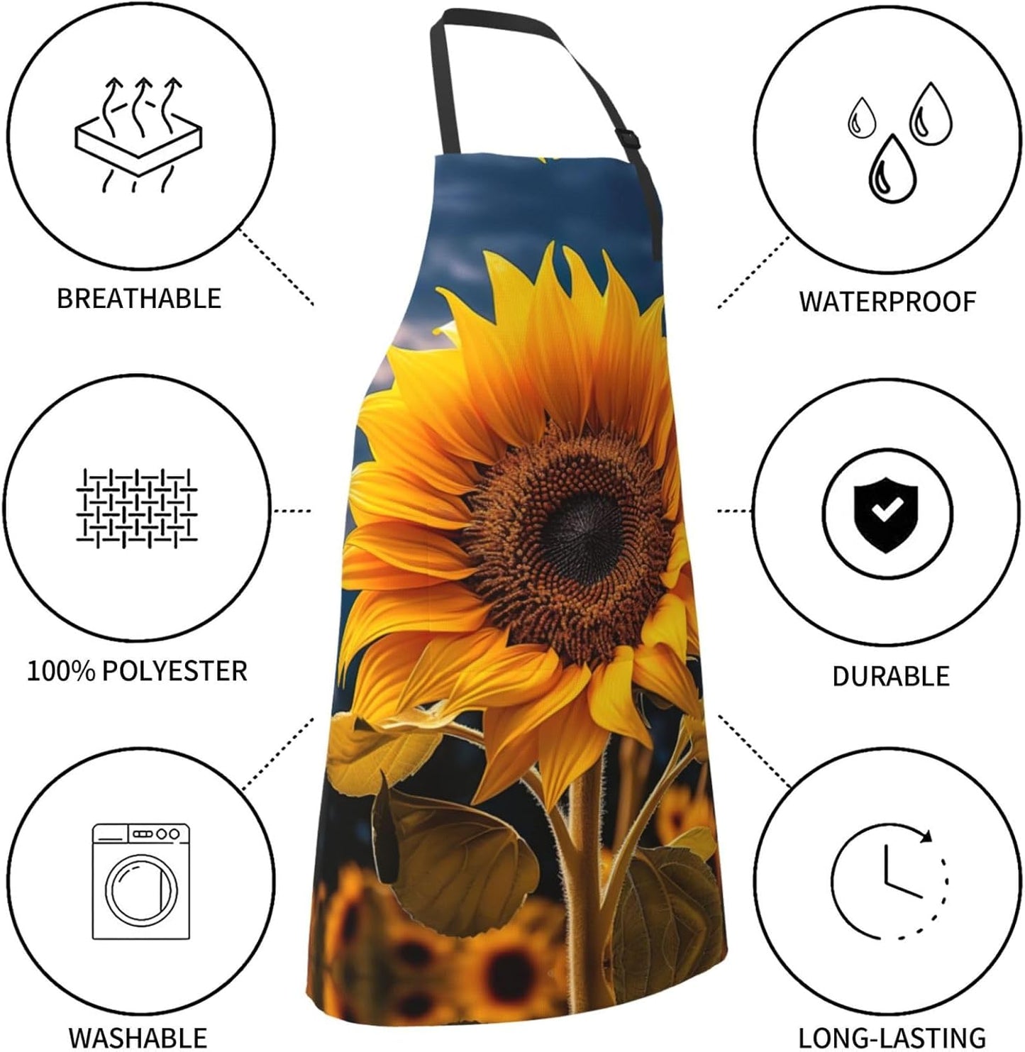 Beautiful sunflower 2 print Waterproof chef's apron with pocket apron for kitchen cooking baking barbecue and gardening