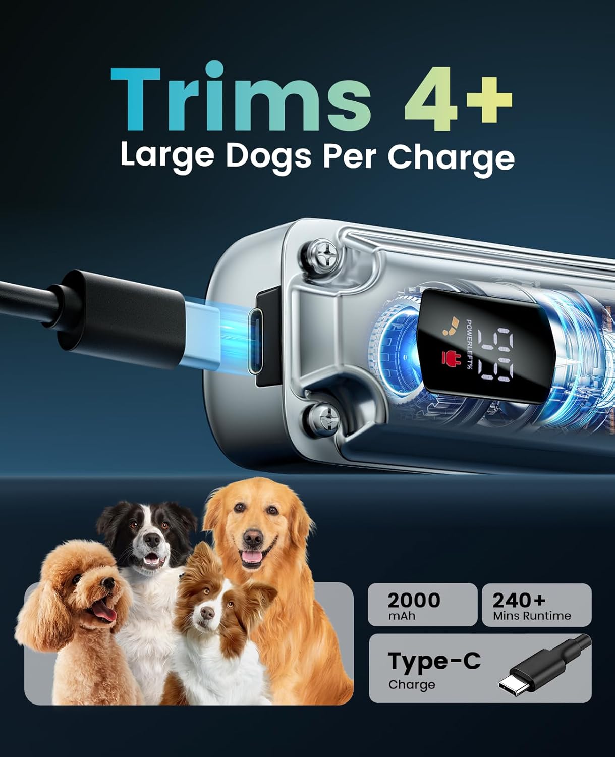 oneisall Dog Clippers for Grooming Thick Hair,Low Noise Dogs Grooming 