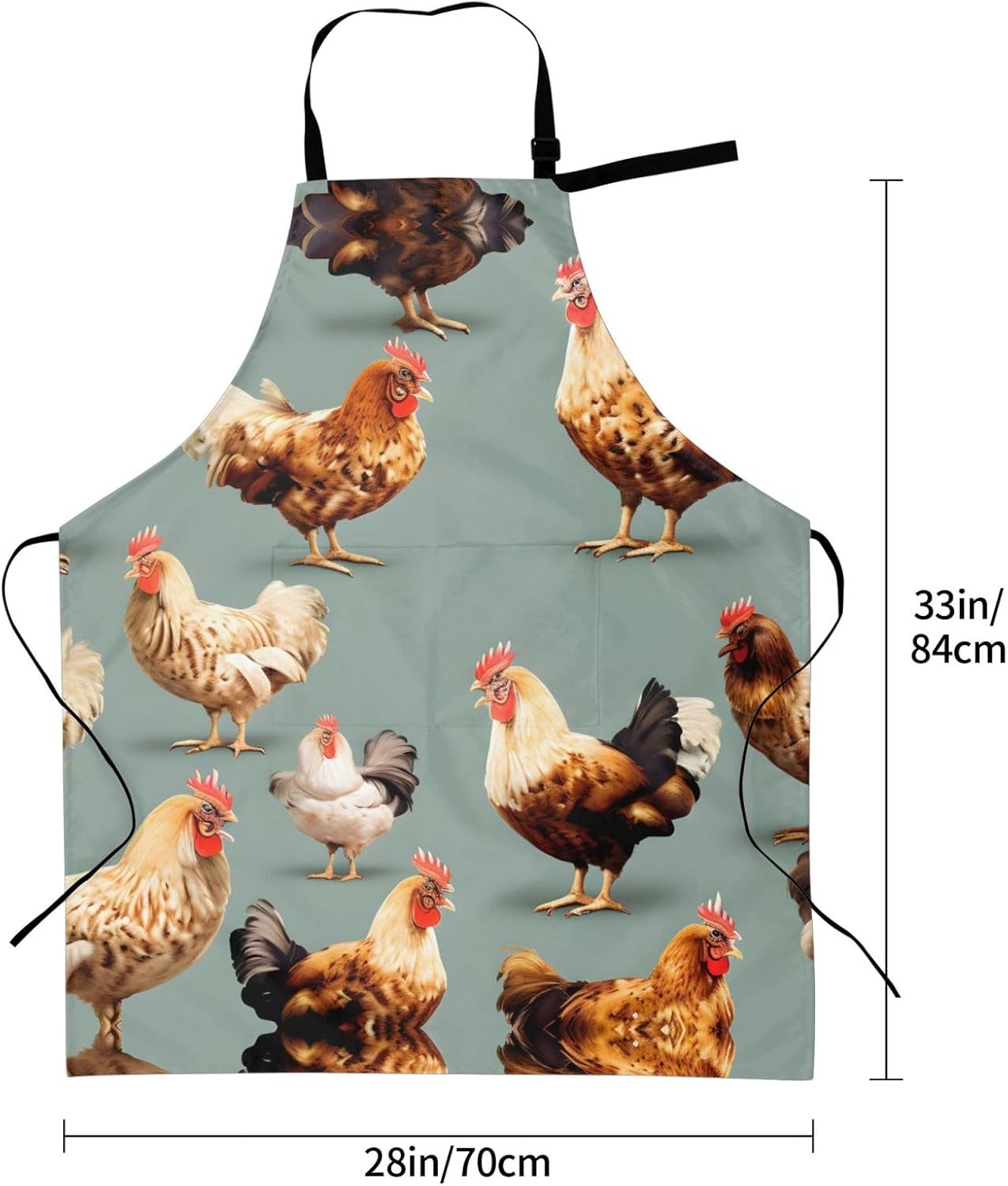 Chicken Prints Print Laundry apron 28x33 In Waterproof Kitchen Apron with Pockets for Cooking Baking