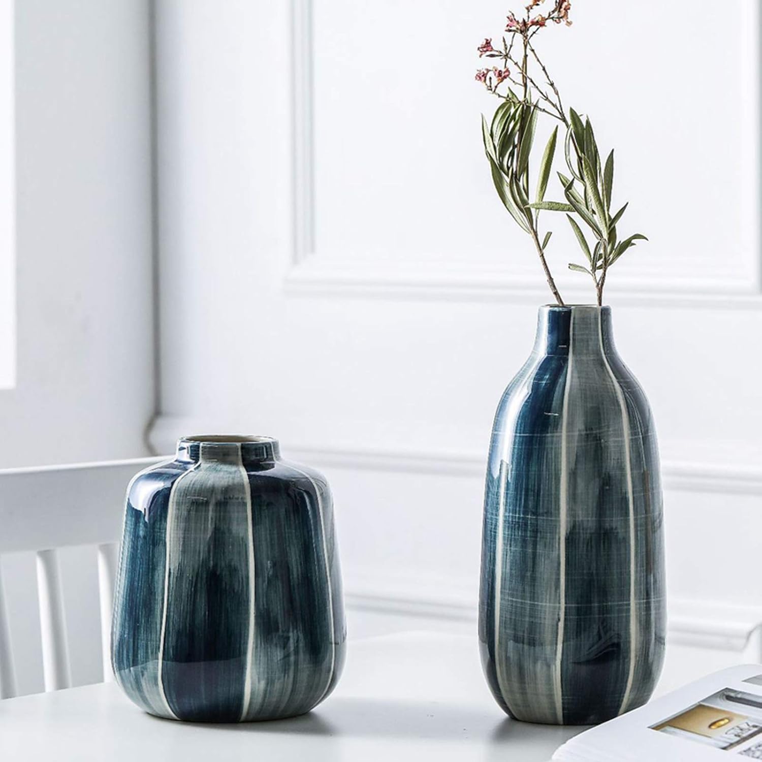 Ceramic Vase Blue Highlight Minimalist Water Planting Container Pot Ho