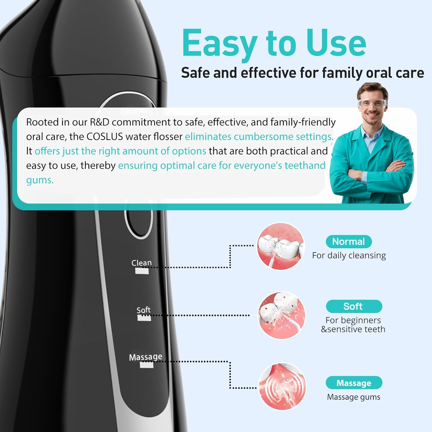 COSLUS Water Dental Flosser Teeth Pick C20(F5020E): Portable Cordless 