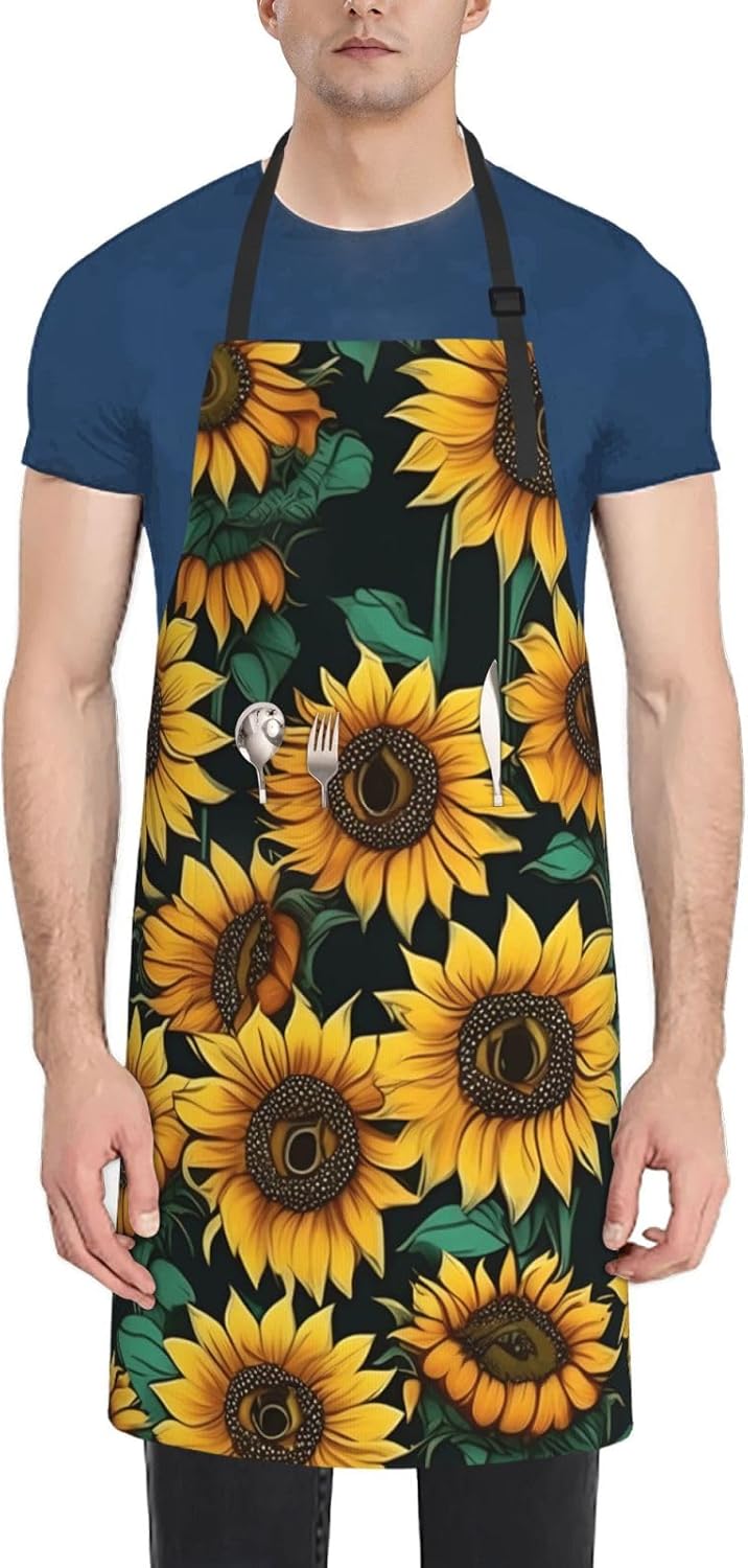 YANYU Sunflower Print 28x33 In Kitchen Apron Stylish Chef Apron with P