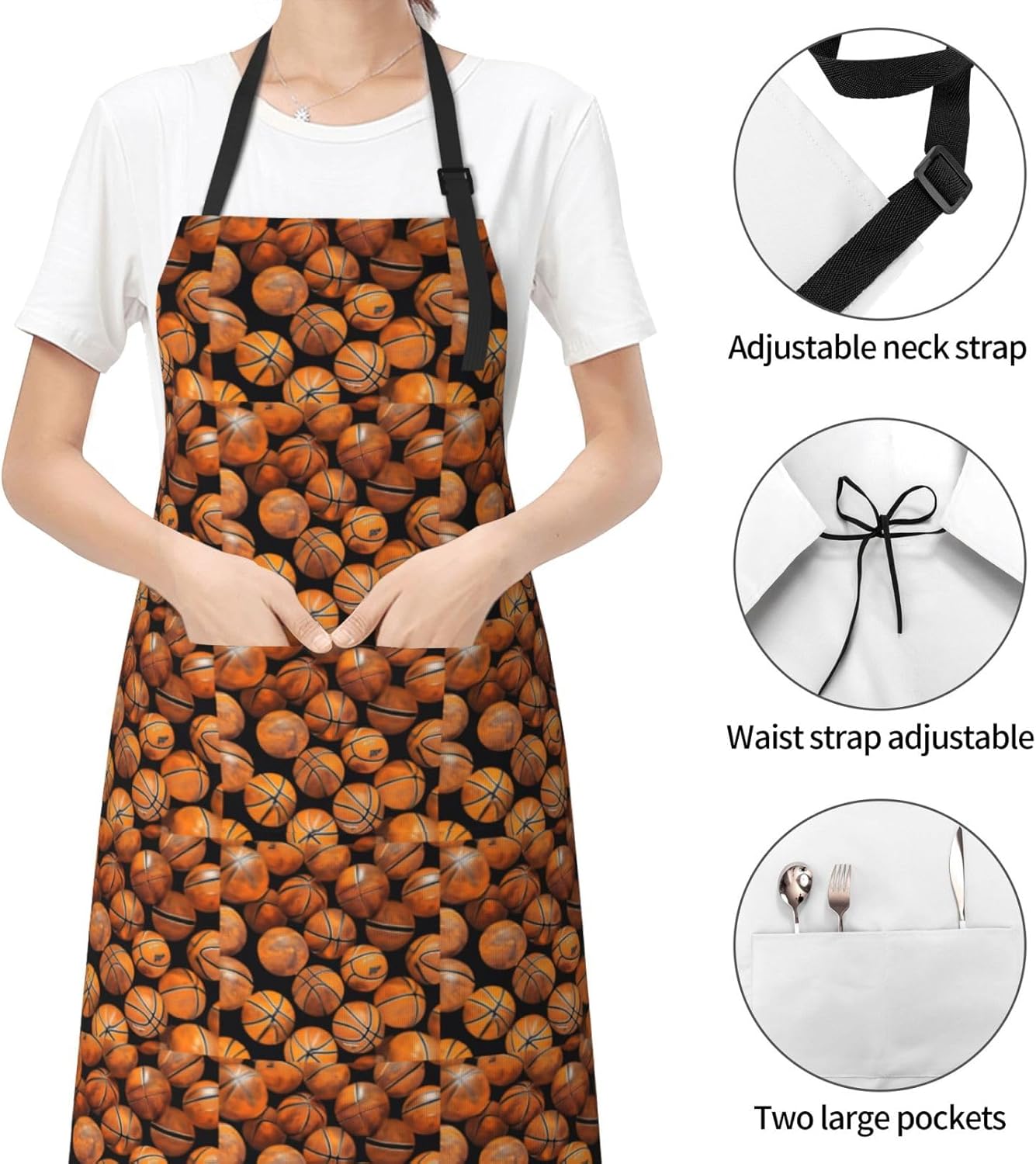 YANYU Basketball Orange Print 28x33 In Kitchen Apron Stylish Chef Apro