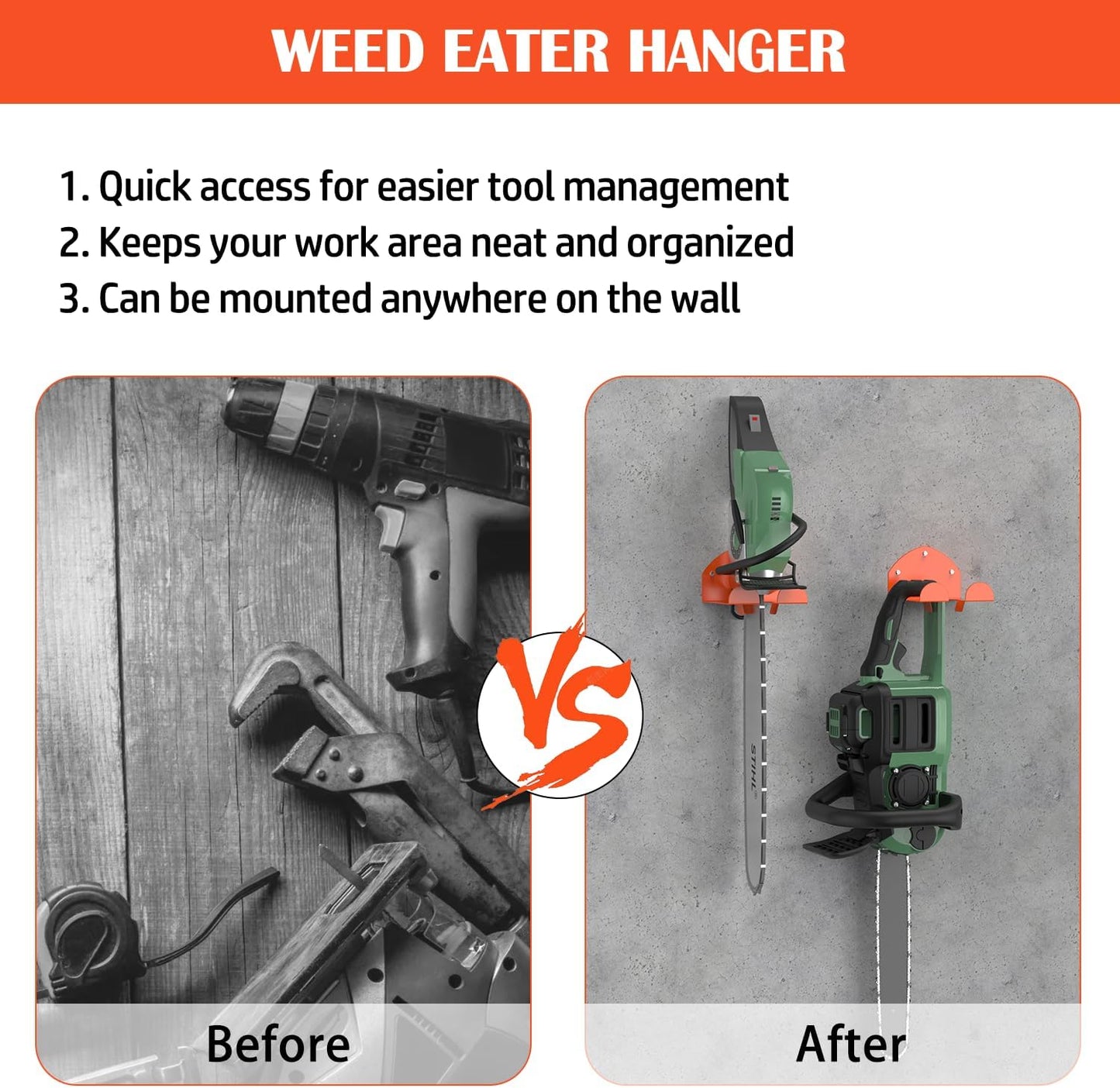 Weedeater Rack, 2 Pack Weed Eater Hanger, 180LB Alloy Steel Mowing Accessories Weed Eater Rack Set, Weedeater Hanger for Stihl Trimmer, Chainsaw, Shovel, Bike & Garden Tools