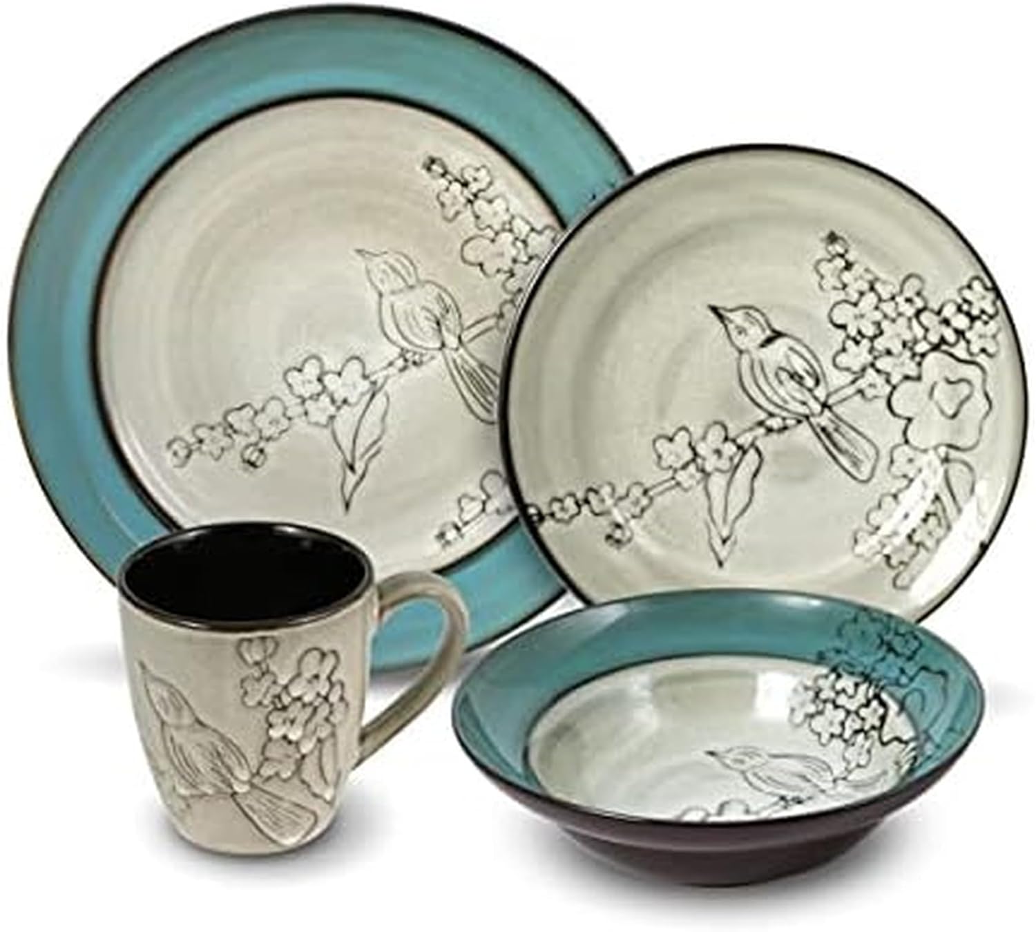 Gourmet Basics by Mikasa Song Bird Dinnerware Set, 16 Piece, Green, Gr