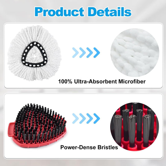 Mop Heads Replacements for Ocedar, Mop Replace Head for o Cedar Easywring 1 Tank, Spin Mop Replacement Head Mop Heads Include 4 Pack Spin Mop Refills, 1 Pack Scrubber Mop Head and 1 Mop Base