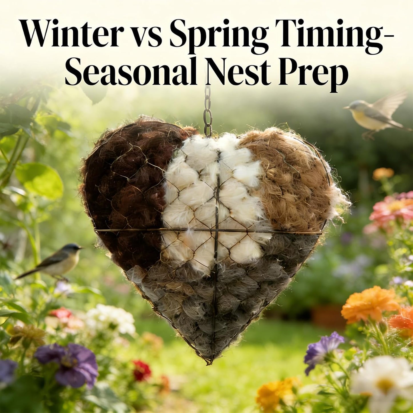 Handmade Fiber Bird Nesting Heart, Refillable Nature Wool Material Hou