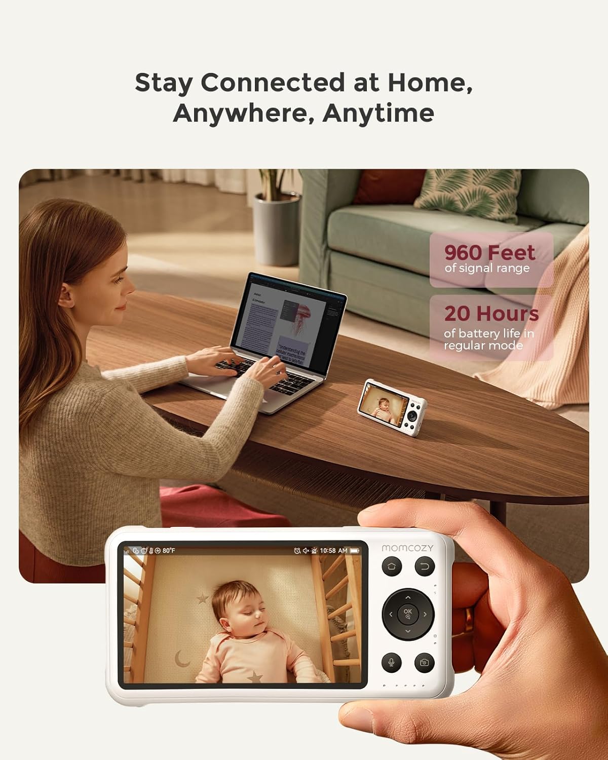 Momcozy Smart WiFi Baby Monitor with Camera and Audio, 5" 1080P Screen