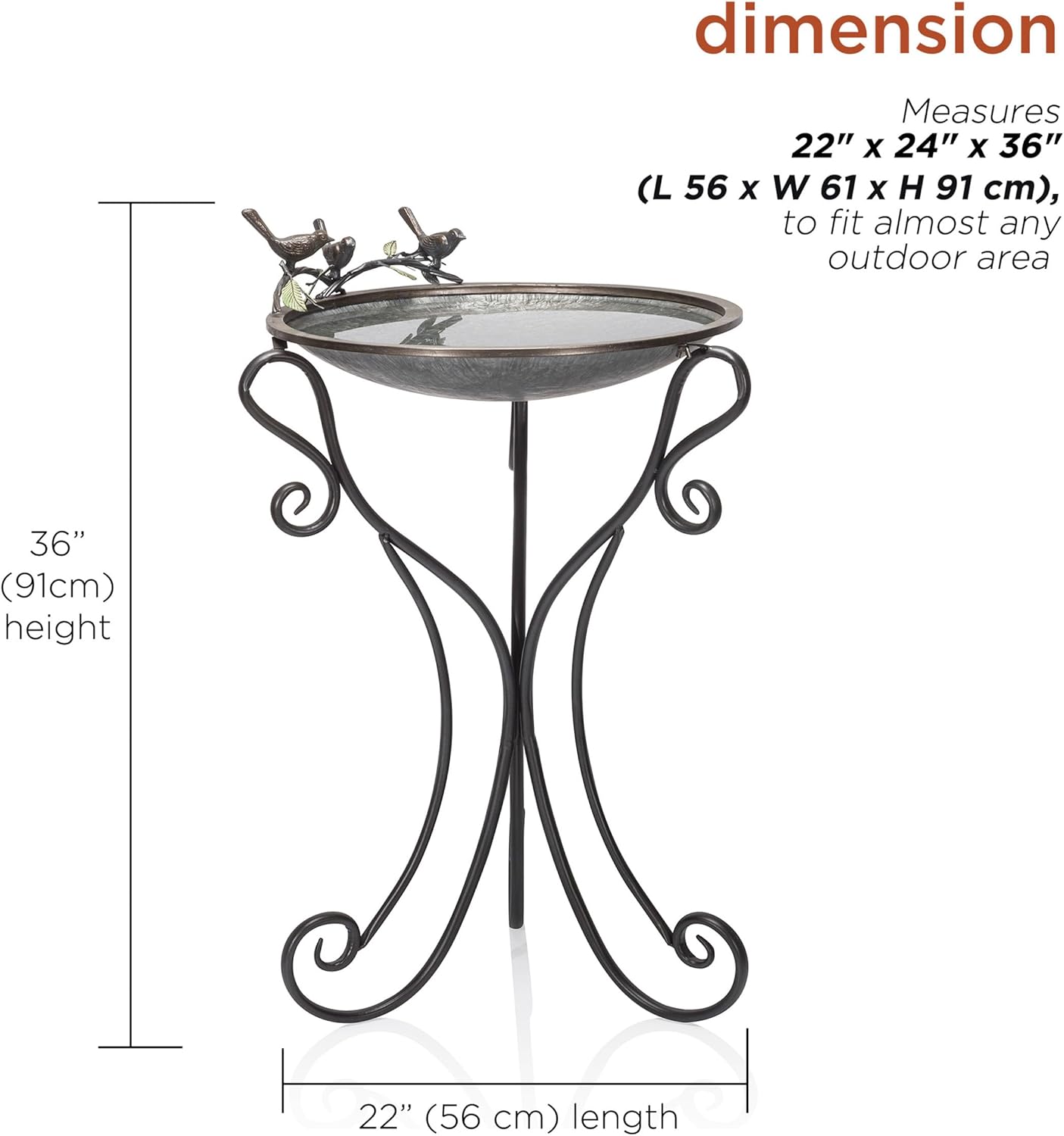 Alpine Corporation Vintage Metal Birdbath with Twigs and Bird Figurine