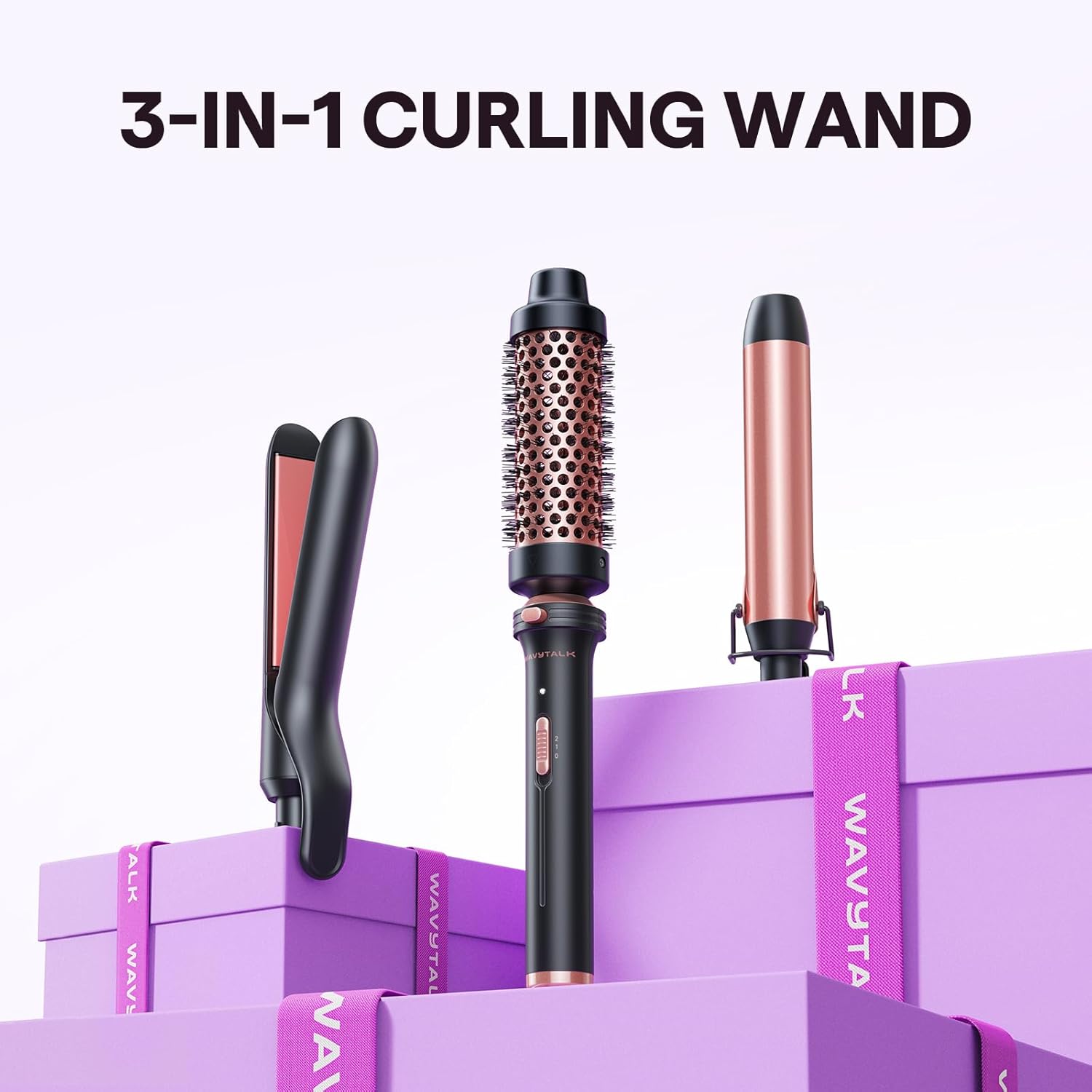 Wavytalk 3 in 1 Curling Wand Set, Multi Curl, Curling Iron Set with He