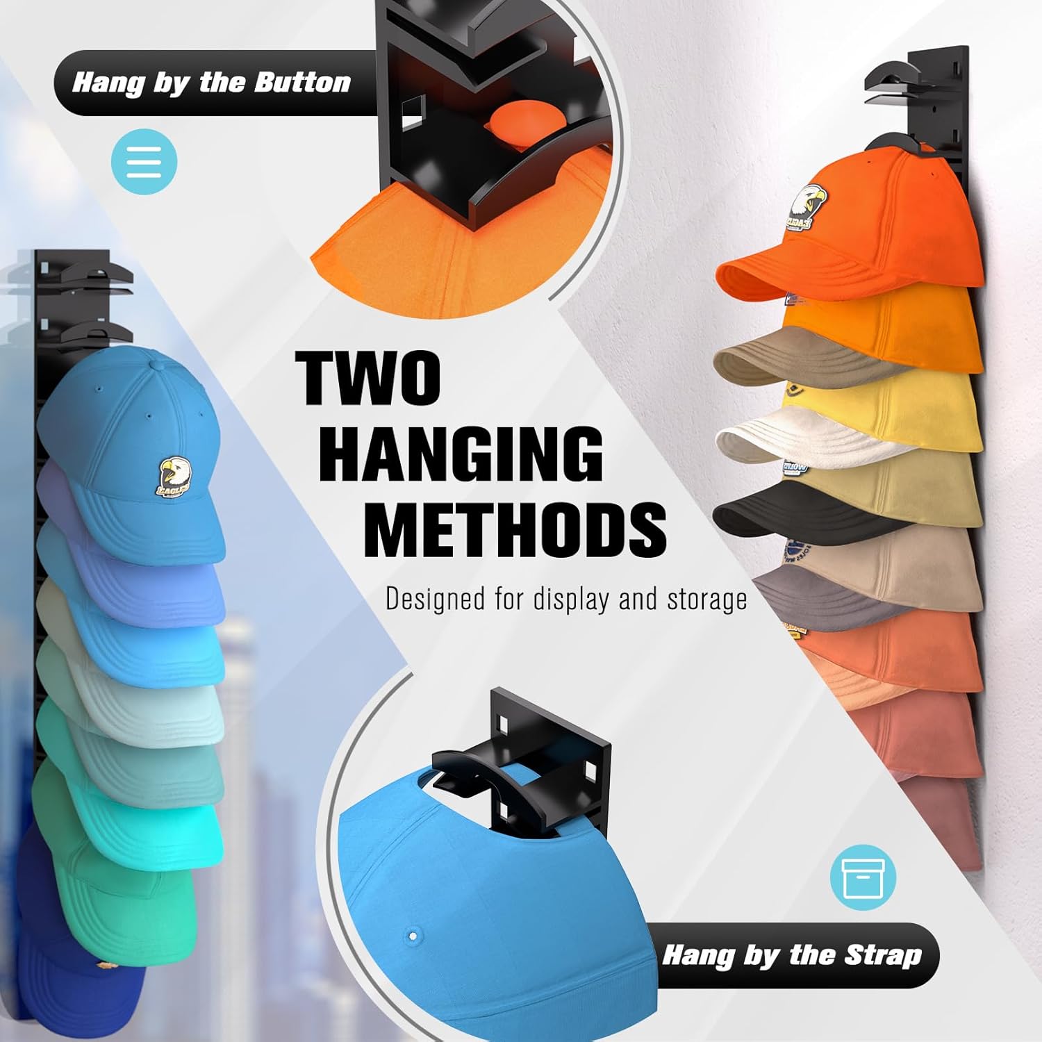 Hat Organizer for Baseball Caps 2Pack, Hat Rack for Wall with Strong A
