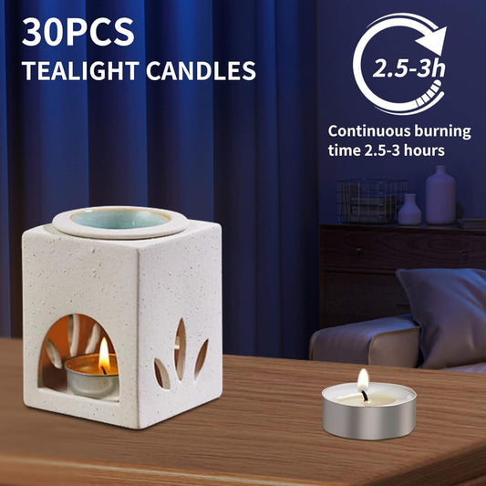 UNBREAKABLE - Tea Light Candles 30 Pack – Unscented Long Lasting 2.5 Hour Burn – White Smokeless Tealights for Decoration, Holiday, Party, Wedding, Home Use