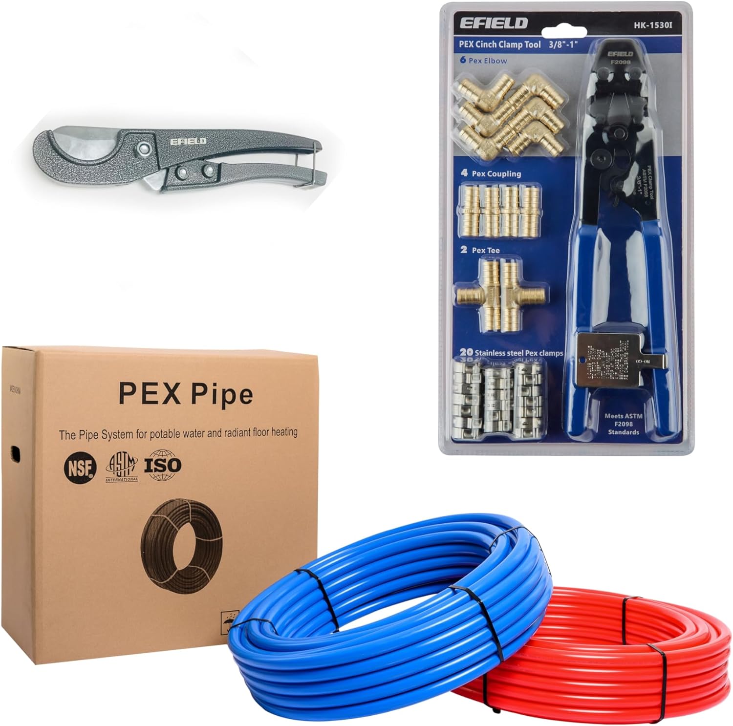 EFIELD 1/2-inch PEX Pipe Plumbing Installation Kit: 1/2-Inch X 200 ft 