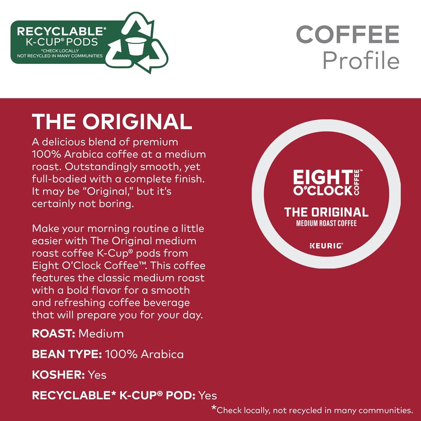 Eight O'Clock Coffee The Original, Single-Serve Keurig K-Cup Pods, Medium Roast Coffee Pods, 72 Count