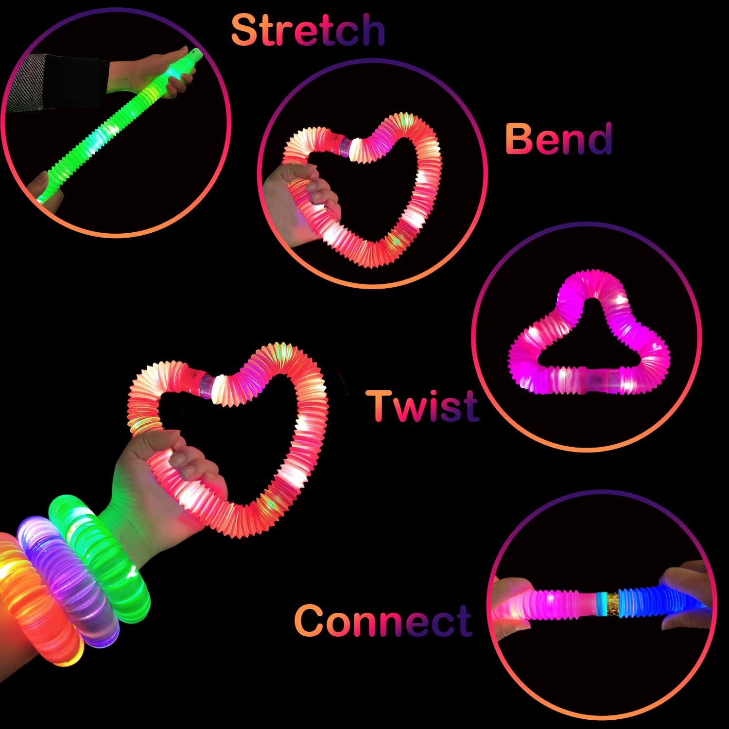 Easter Basket Stuffers for Toddlers-6 PCS Light Up Pop Tube Toys Gifts