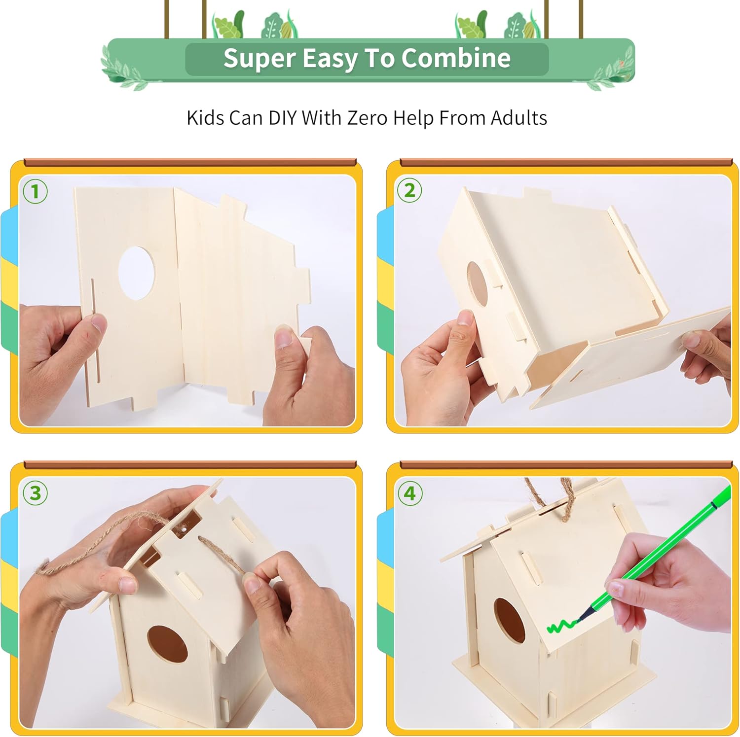 ILHSTY 18 Pack Large Paintable DIY Wooden Bird Houses Kits for Kids, K