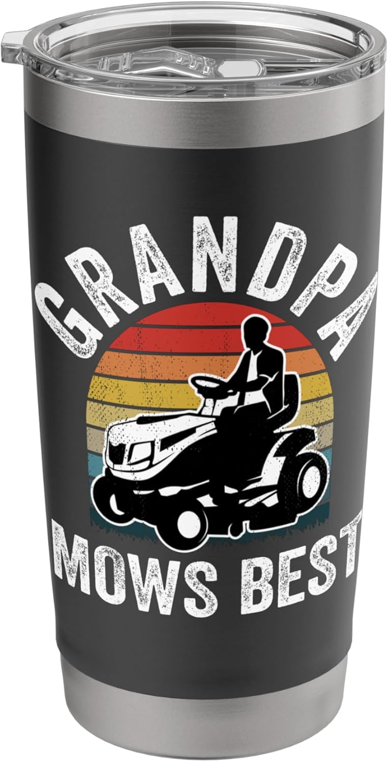 Grandpa Mows Best Funny Gardener Lawn Care Father's Day Stainless Steel Insulated Tumbler
