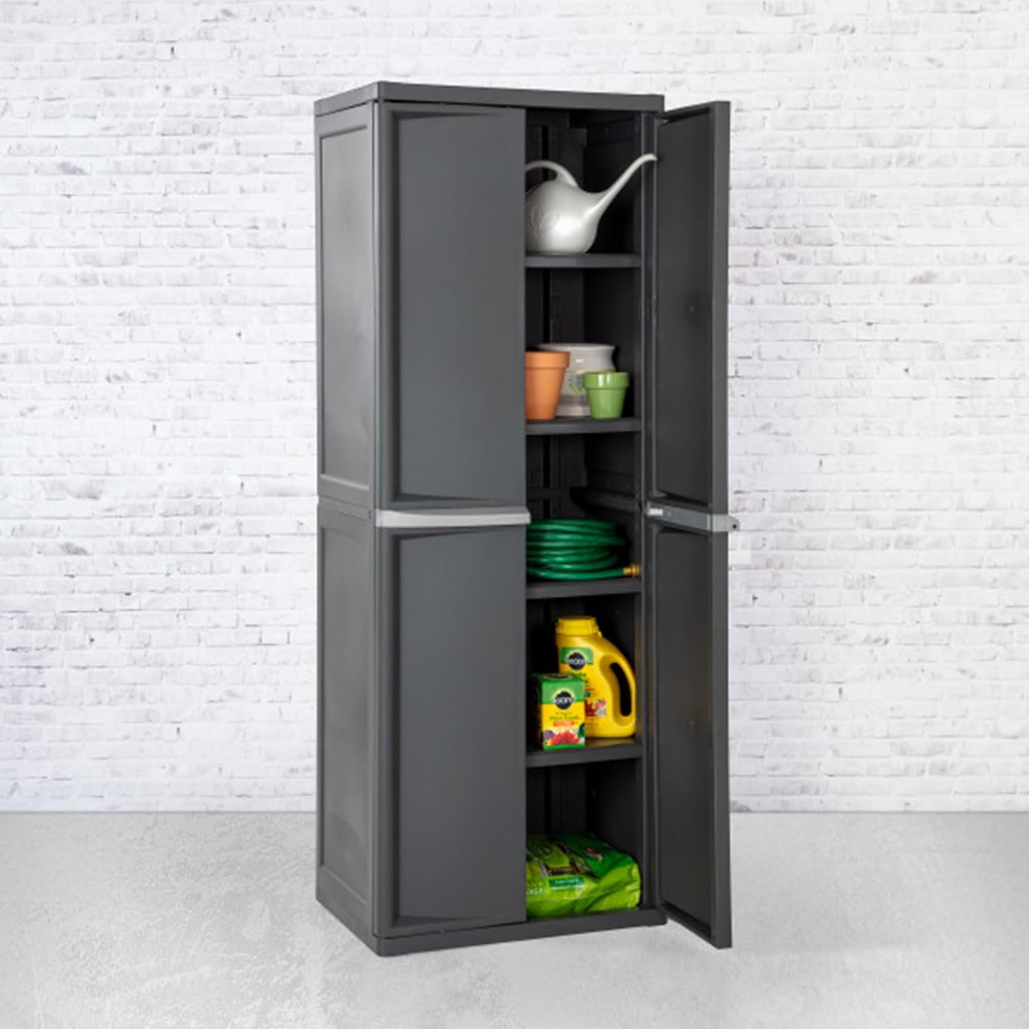 Sterilite 4 Shelf Cabinet, Lockable Utility Storage w/ Adjustable Shel