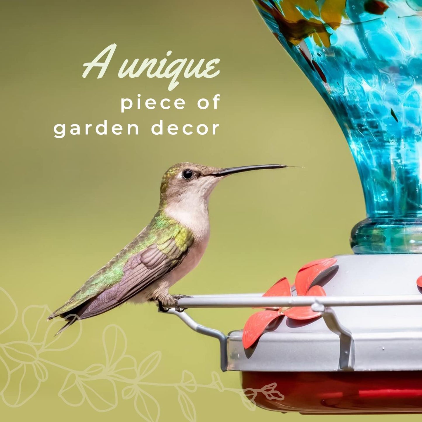 Hummingbird Feeder by Grateful Gnome - Large Hand Blown Stained Glass 