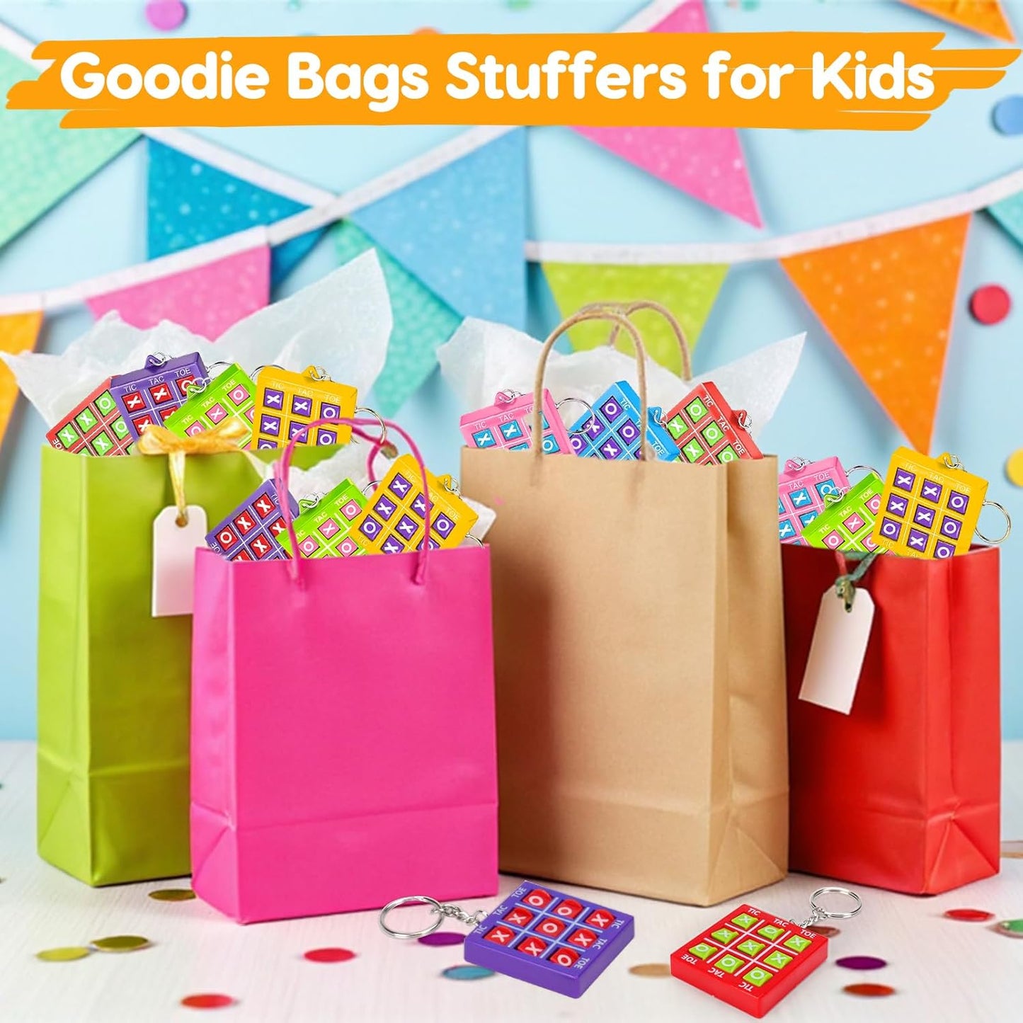 24PCS Tic Tac Toe Game Birthday Party Favors Goodie Bags Easter Basket Stuffers for Kids 4-8 8-12 Classroom Treasure Chest Carnival Prize Box Toys Bulk Keychain Pinata Filler Return Gifts for Girl Boy
