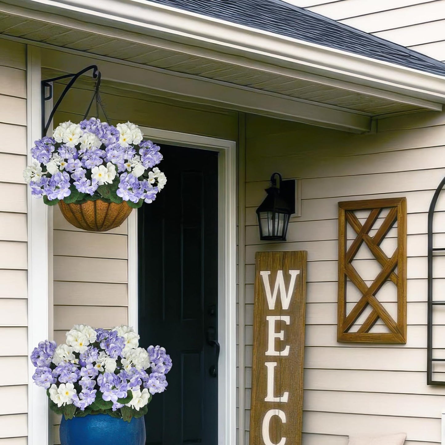 3 Pcs Artificial Flowers for Outdoors Silk Geraniums Flowers UV Resistant Realistic Faux Geraniums for Outdoor Planters Pot Patio Garden Hanging Basket Porch Indoor Decor Light Purple and White