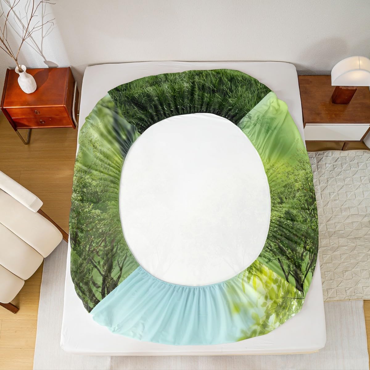 Erosebridal Grass Bedding Set Botanical Leave Lawn Fitted Sheet for Kids Boys Girls Teens Adult Green Luxury Bed Cover Lightweight Bedclothes Twin Size 1 Fitted Sheet with 1 Pillow Case