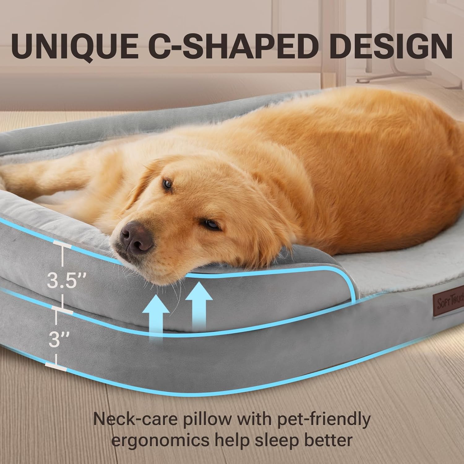 Soft Touch Orthopedic XL Dog Bed for Large Dogs with Faux Fur Top, Wat