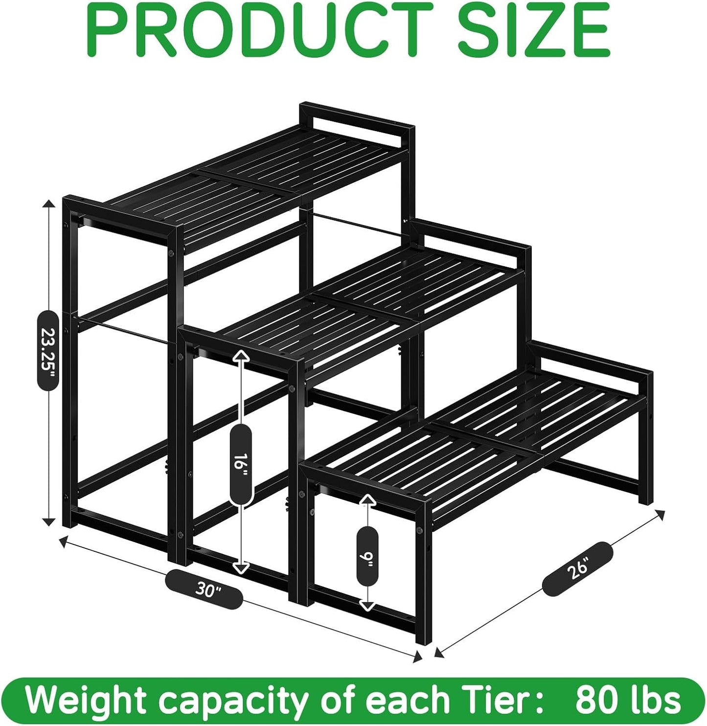 3-Tier Metal Plant Stand, Heavy Duty Waterproof Indoor Outdoor Stackab