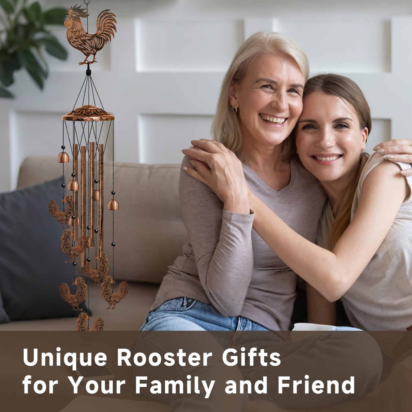 Rooster Wind Chimes for Outside, Rooster Gifts for Women/Men/Mother/Father, Metal Windchimes for Birthday/Christmas/Thanksgiving, Chicken Decor for Patio, Garden,Yard, Home, Porch