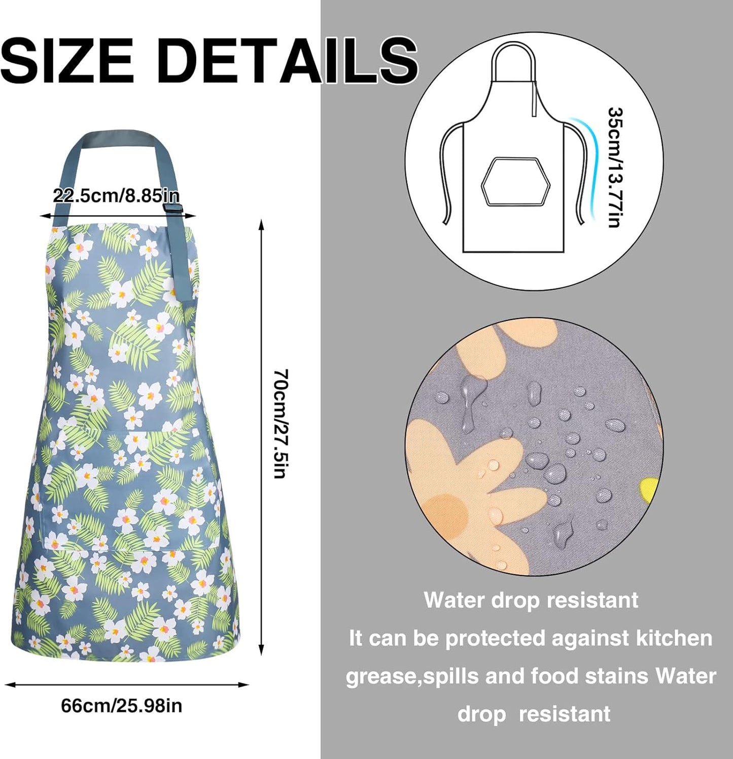 BOUMUSOE 3 Pack Floral Aprons with Pocket, Blooming Womens Aprons Wate