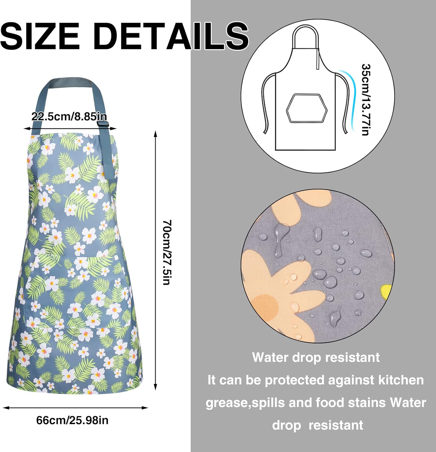 BOUMUSOE 3 Pack Floral Aprons with Pocket, Blooming Womens Aprons Wate