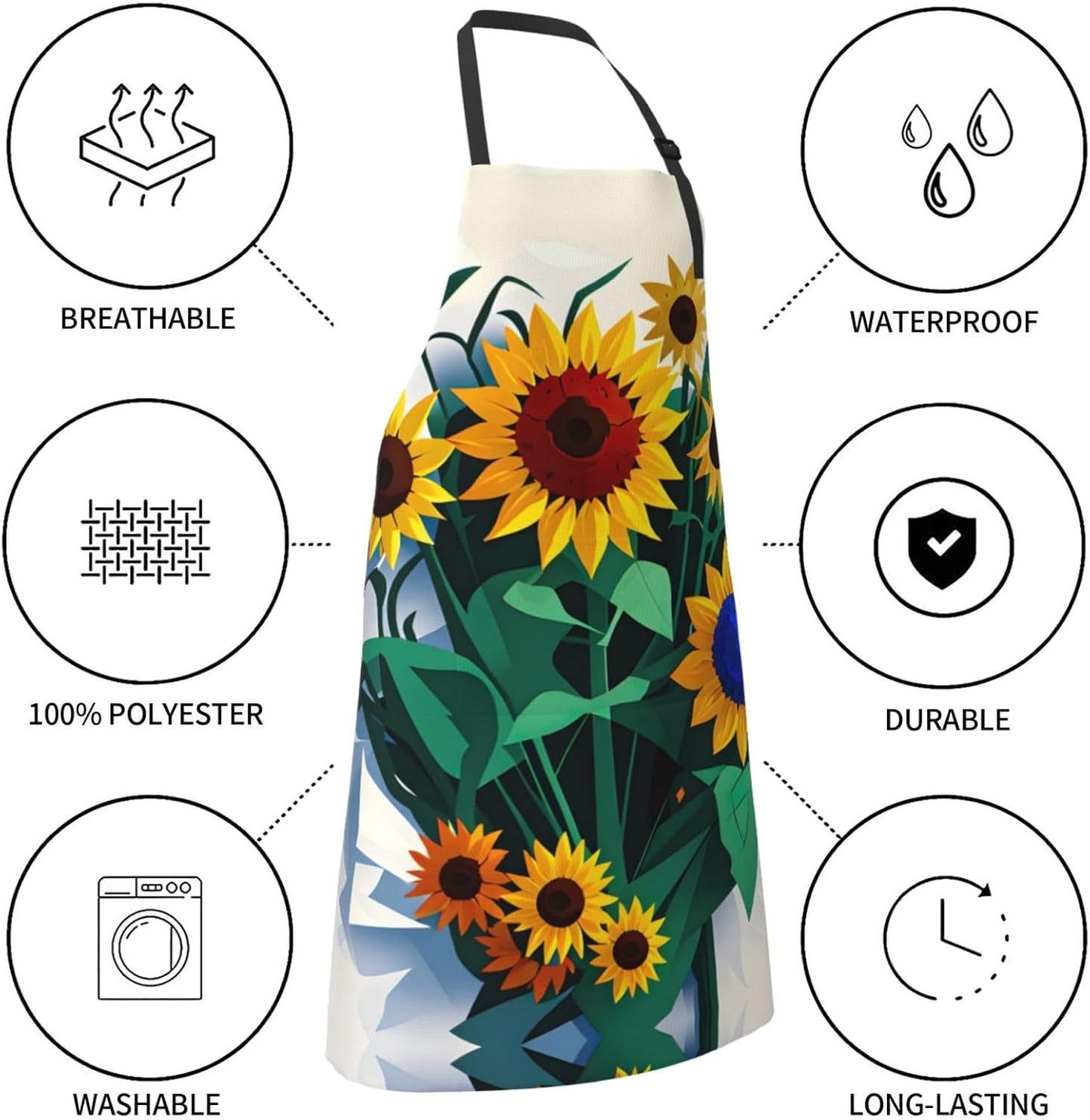Sunflower bee print Waterproof chef's apron with pocket apron for kitc