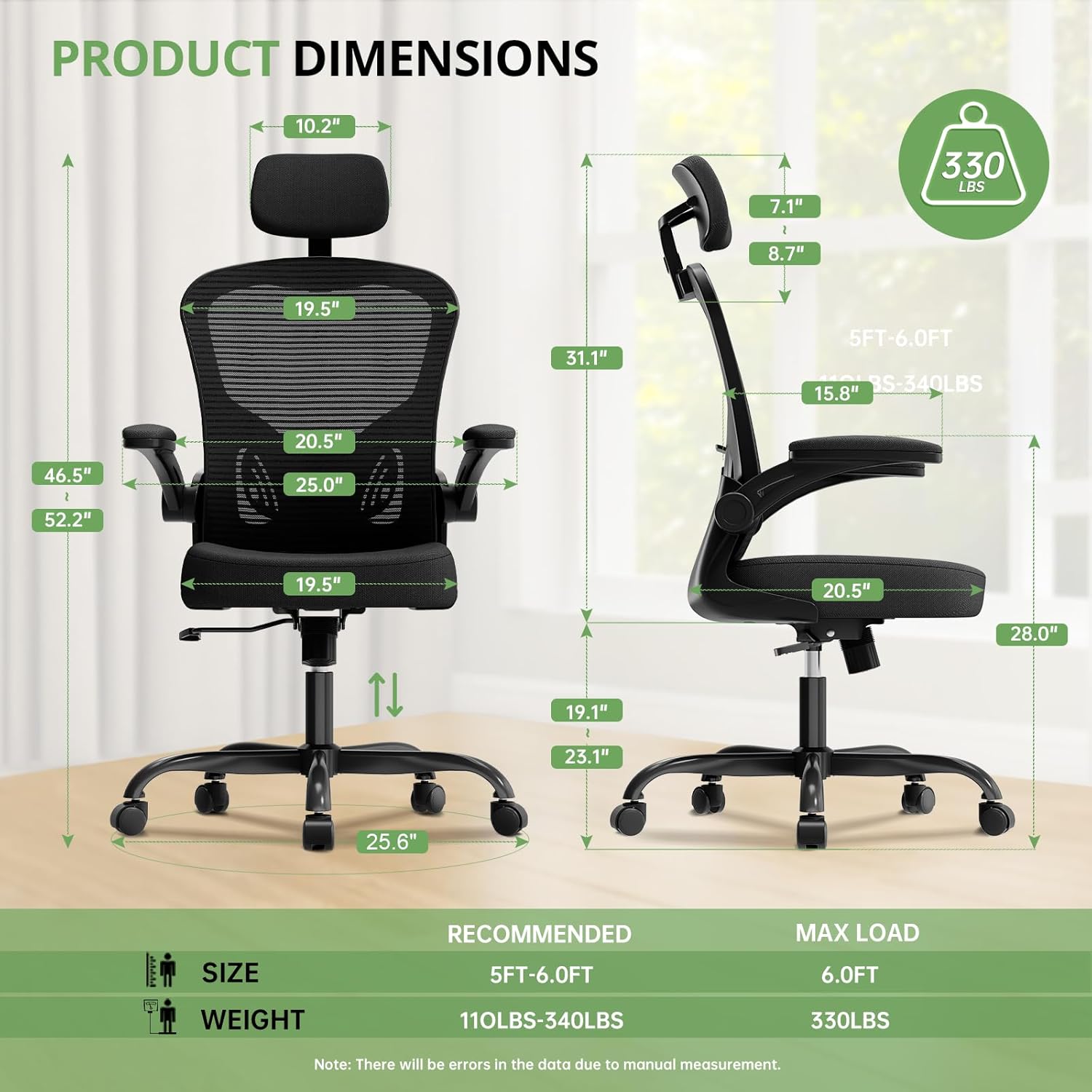 Office Chair Ergonomic Desk Chair, 330LBS Capacity, High Back Computer