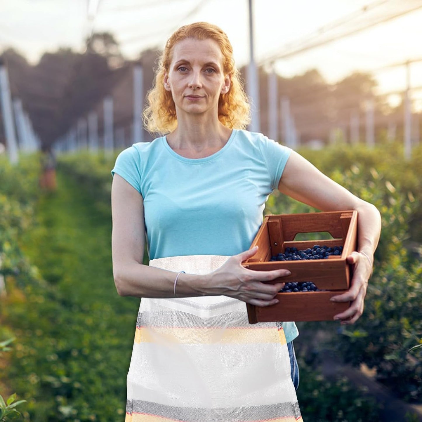 Milisten Breathable Fruit Vegetable Harvesting Apron Bag with Large Mesh Pocket, Small White Foraging Bag for Garden Mushroom Hunting and Fruit Picking, 4lb Capacity