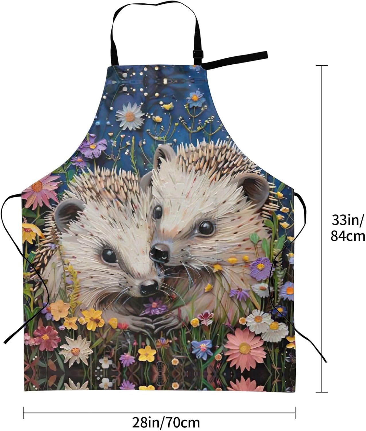 Floral Hedgehogs Print Laundry apron 28x33 In Waterproof Kitchen Apron with Pockets for Cooking Baking