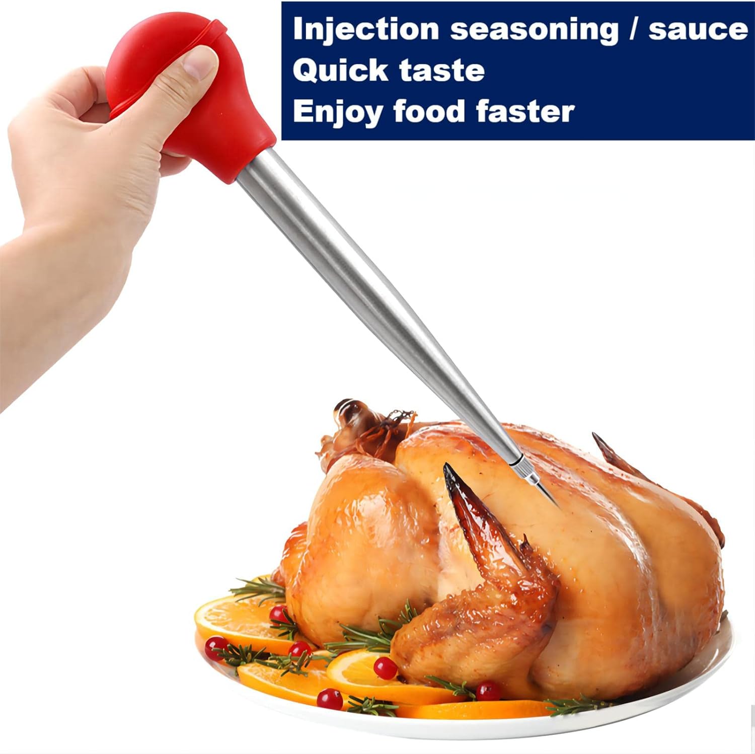 Turkey Baster, 18/8 Stainless Steel Turkey Baster Syringe for Cooking,