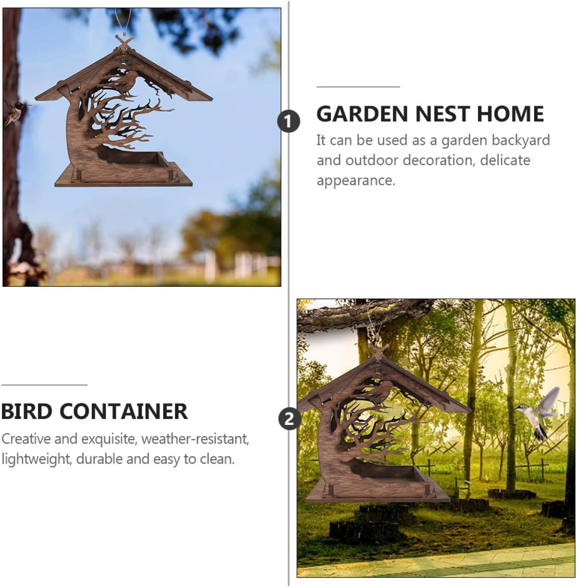 Milisten Wooden Decorative Bird Feeder House with Hanging Bird Food Co