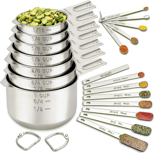 EWFEN Measuring Cups and Spoons Set, 7 Stainless Steel Nesting Measuri