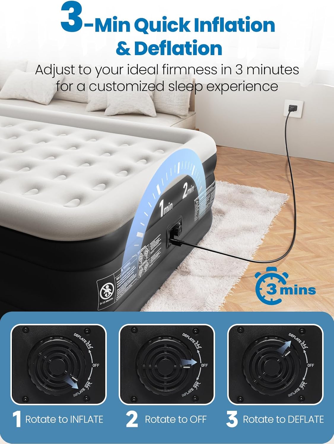 Queen Air Mattress with Built-in Pump, 18" Raised Comfort, 48Hr Leak-P