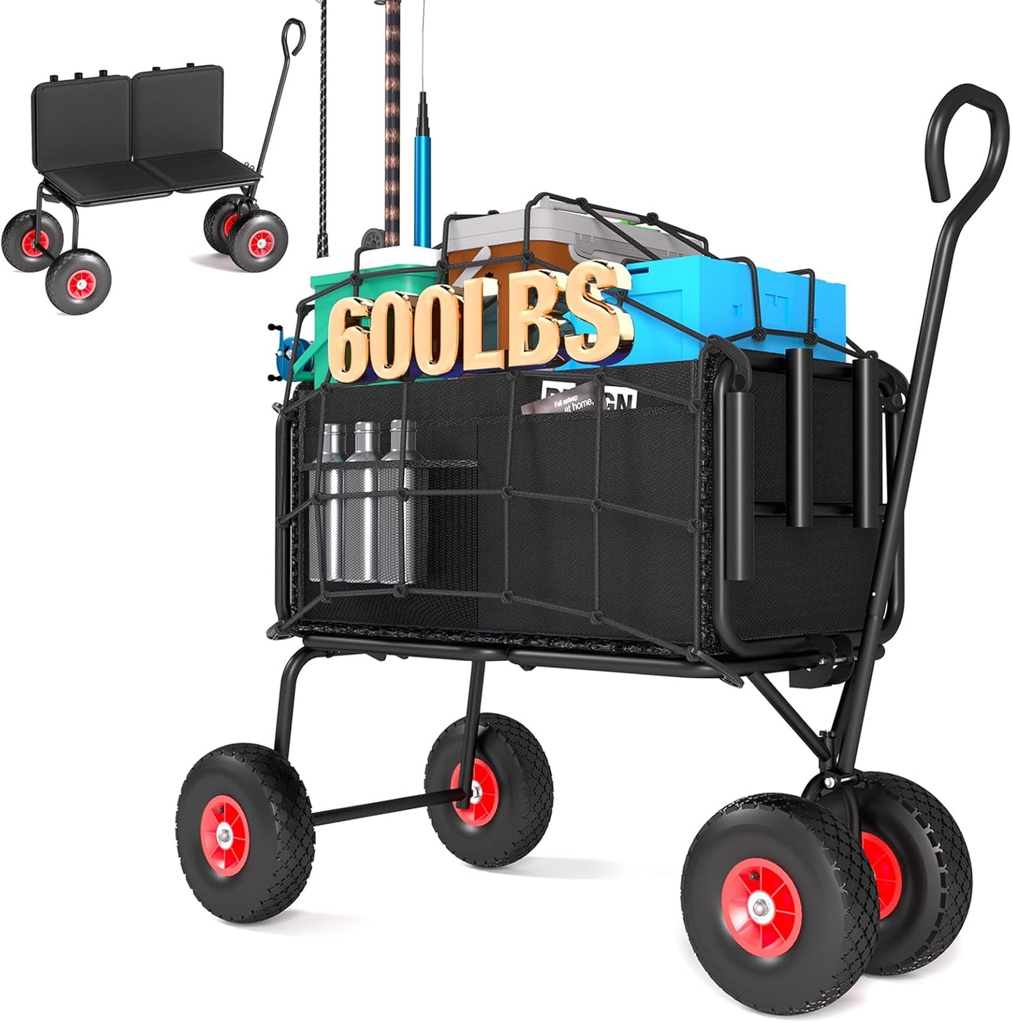 3 in 1 Beach Fishing Cart, Heavy Duty Garden Carts w/All Terrain Infla