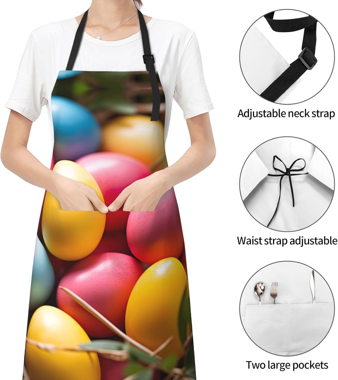 Easter Eggs print Waterproof apron with pocket adjustable cooking apro