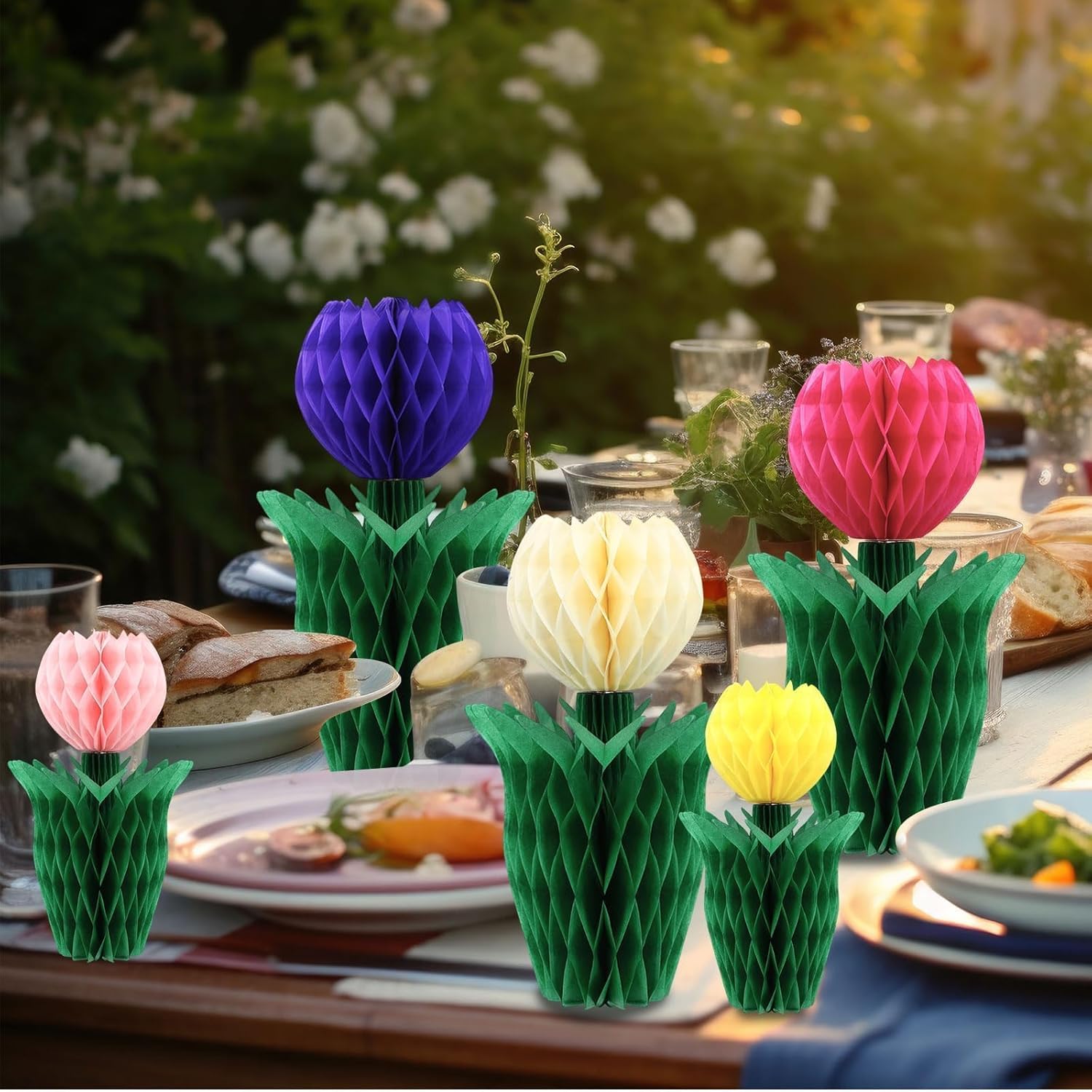 JULMELON 12Pcs Tulip Honeycomb Decoration, Spring Tulip Flower Honeyco
