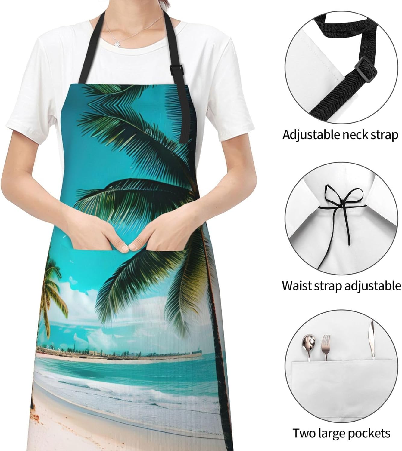 Beach Palm Trees print Waterproof chef's apron with pocket apron for kitchen cooking baking barbecue and gardening