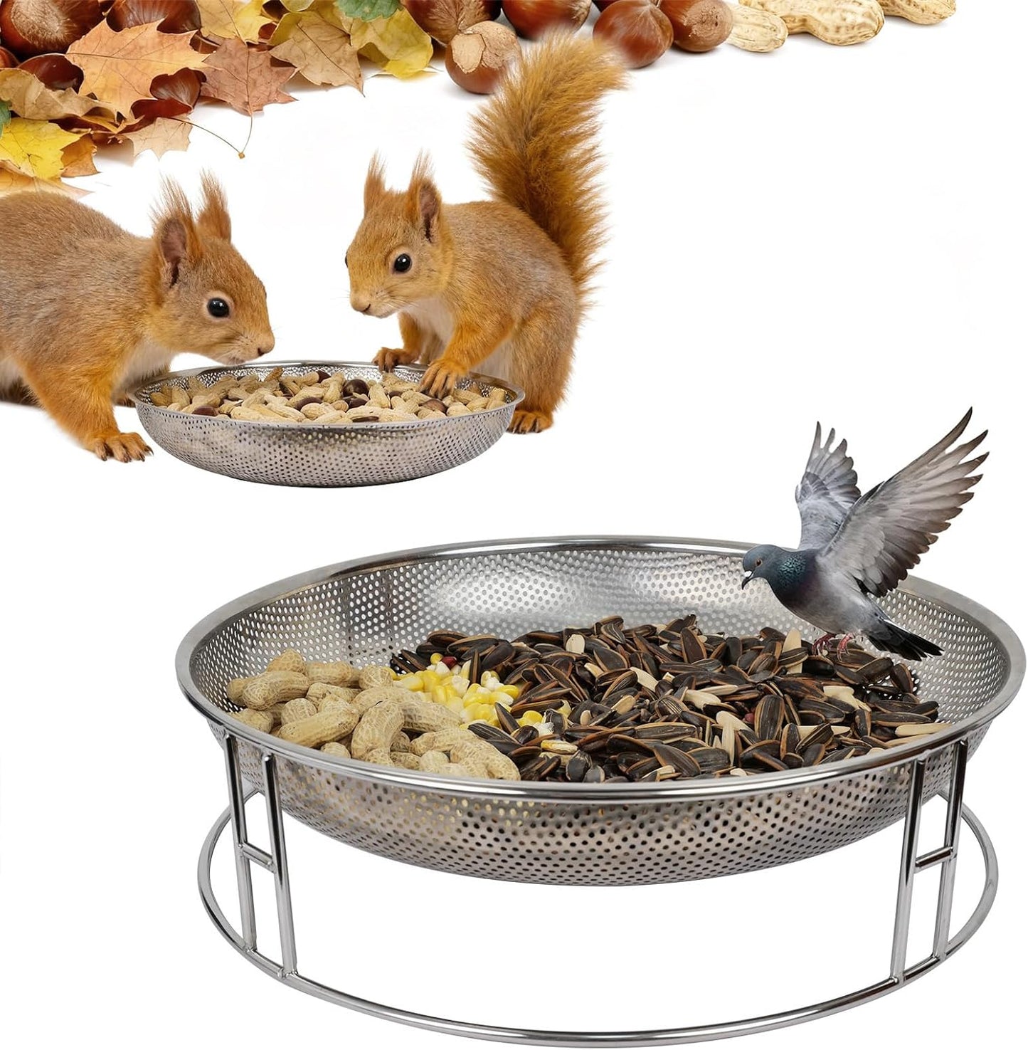 13-Inch Ground Bird Feeder, Stainless Steel Ground Feeding Platform fo
