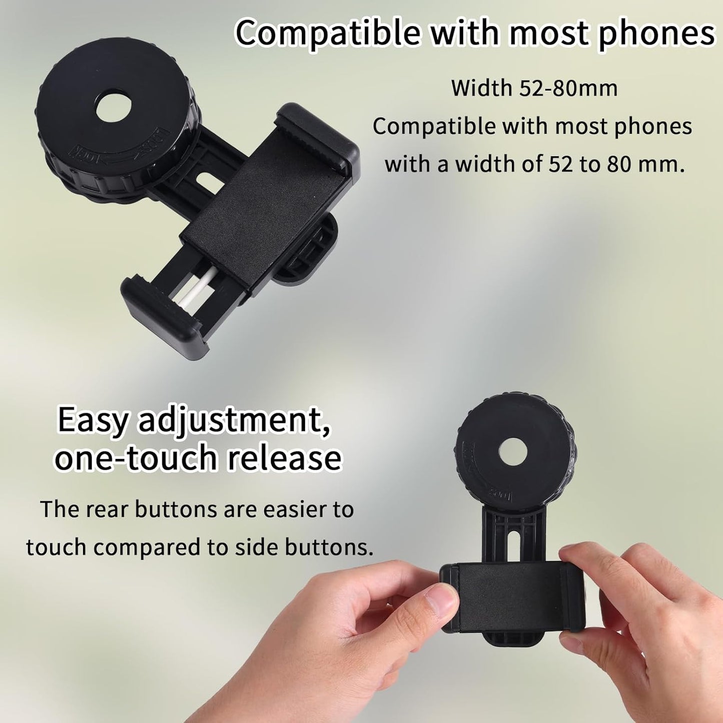 Universal Binocular Phone Adapter, 360°Rotatable Telescope Microscope Phone Mount with Clip Lock Practical Spotting Scope Digiscope Adapter Accessories for iPhone Samsung Most Smartphones