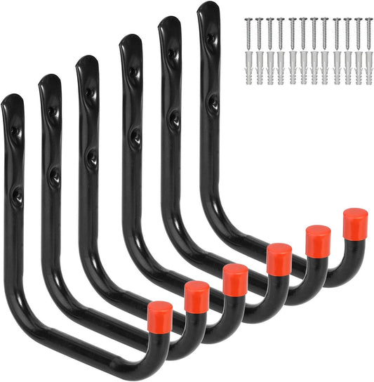 Heavy Duty Garage Storage Utility Hooks Wall Mounted Tools Hangers Organizer (6 Pcs Black 7.1" Large J Hook)