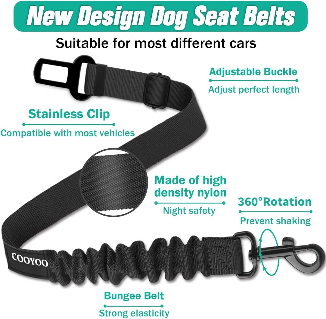 COOYOO Dog Seat Belt, Durability Retractable Dog Car Harness Adjustabl
