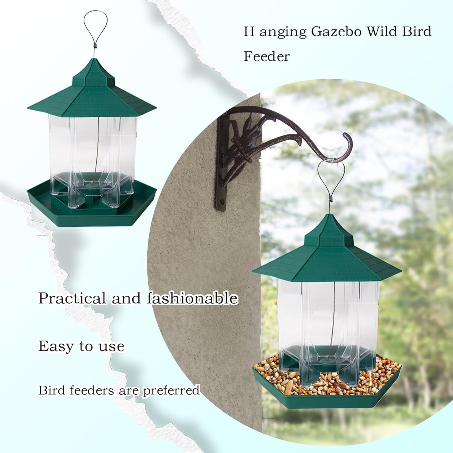 Bird Feeders Outside - Clear Gazebo Bowl, Suspending Station for Garden Wildlife, Transparent Seed Hub, Avian Hardware Supply with Six Ports, Outdoor Feeding Tool for Hosting Birds, & Viewing Nature