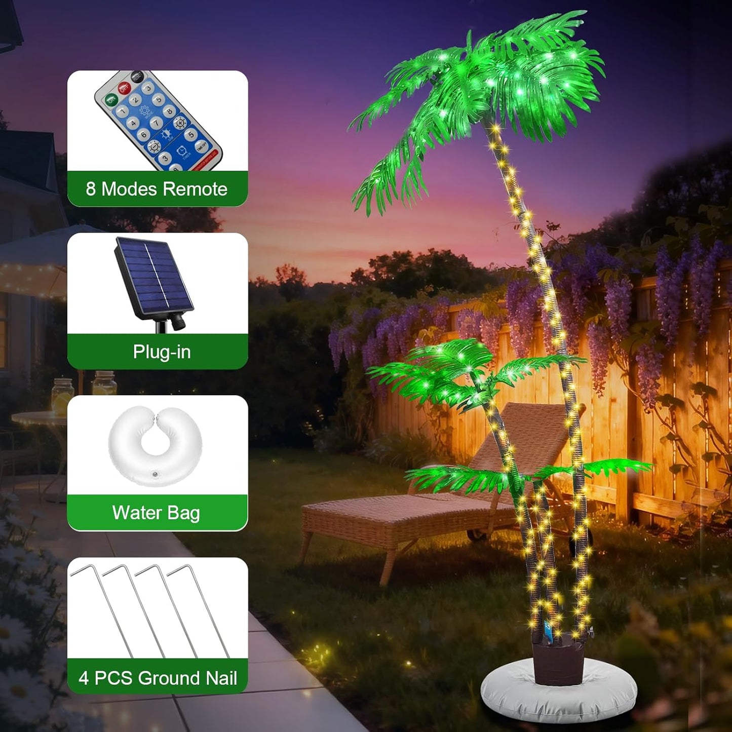 Solar Lighted Palm Tree 6FT Artificial Palm Tree with 219LED 8 Modes & Timer LED Fake Palm Trees for Patio Pool Yard Office Party Outdoor Indoor