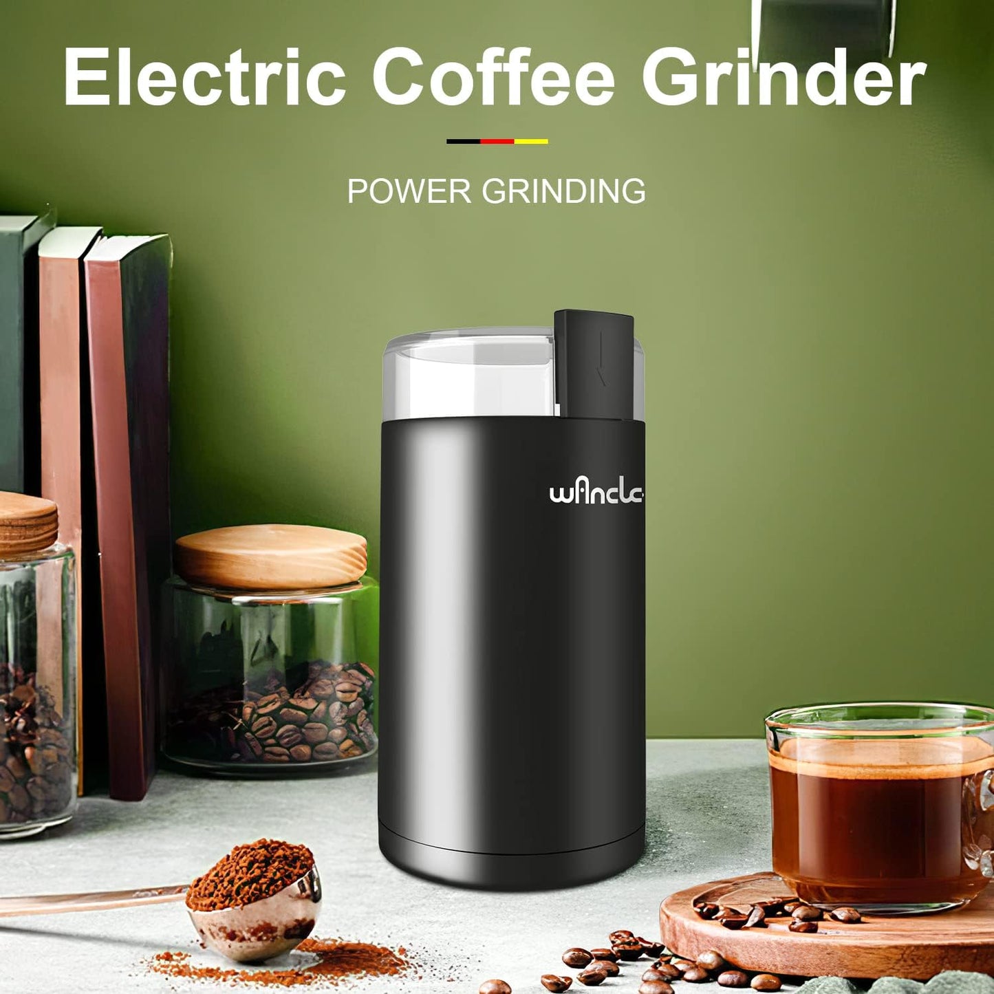 Wancle Electric Coffee Grinder, Spice Grinder, One Touch Coffee Mill for Beans, Spices and More, with Clean Brush Black